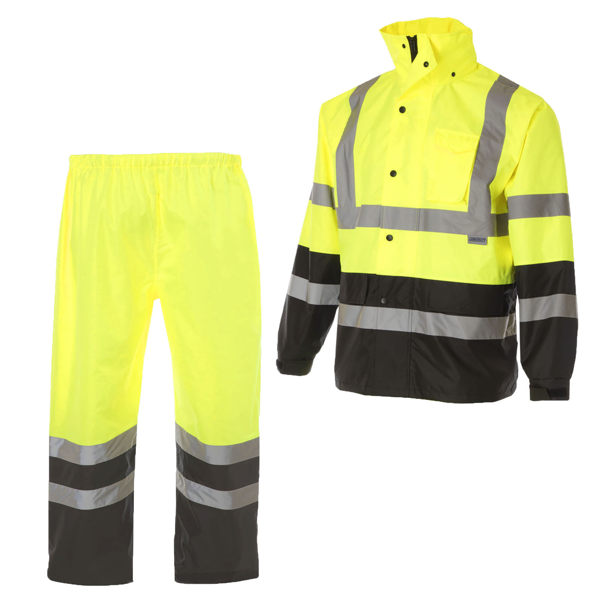 Hi-Vis Yellow/Black Rain Set - Pants & Jacket with 2" Reflective Strips