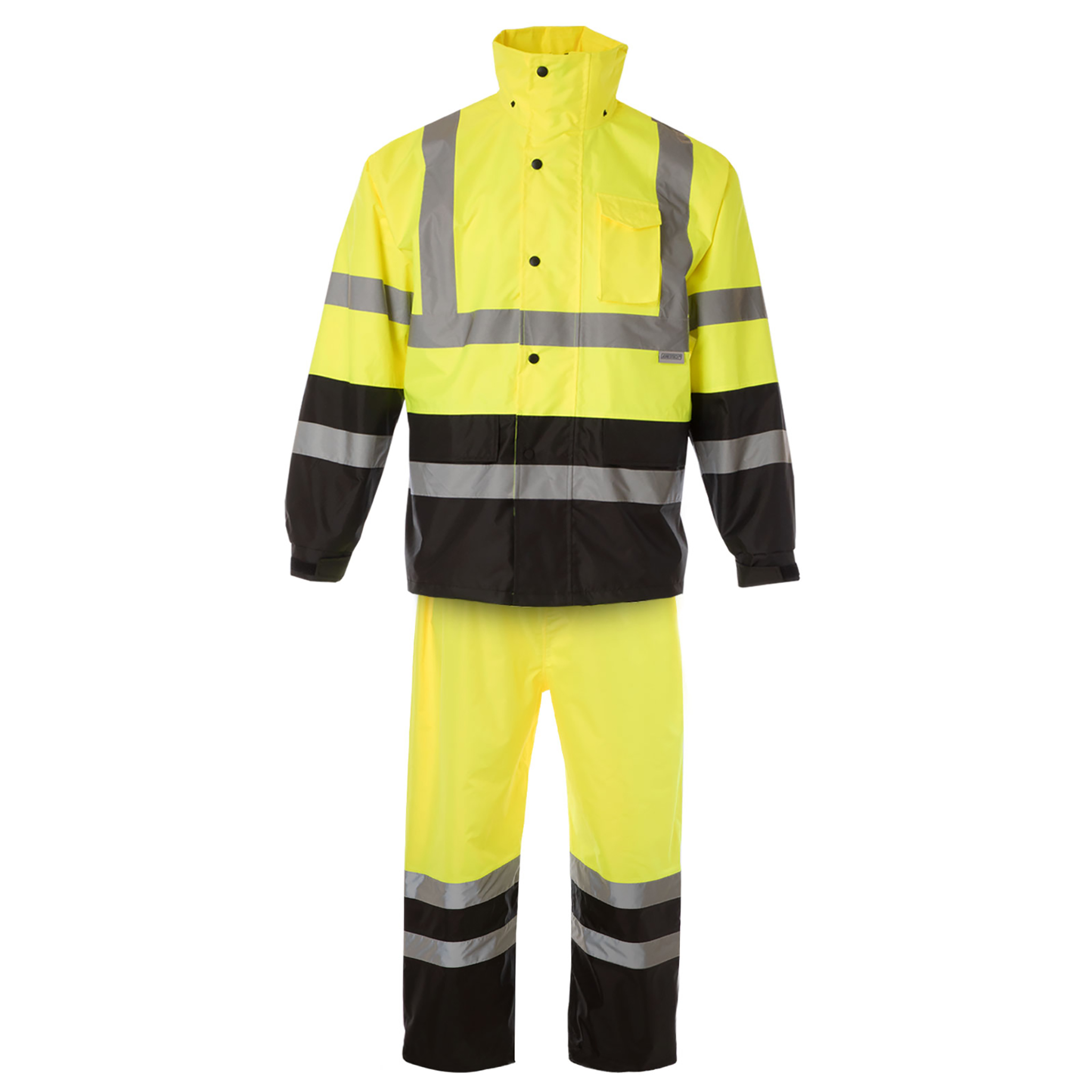 Hi-Vis Yellow/Black Rain Set - Pants & Jacket with 2" Reflective Strips