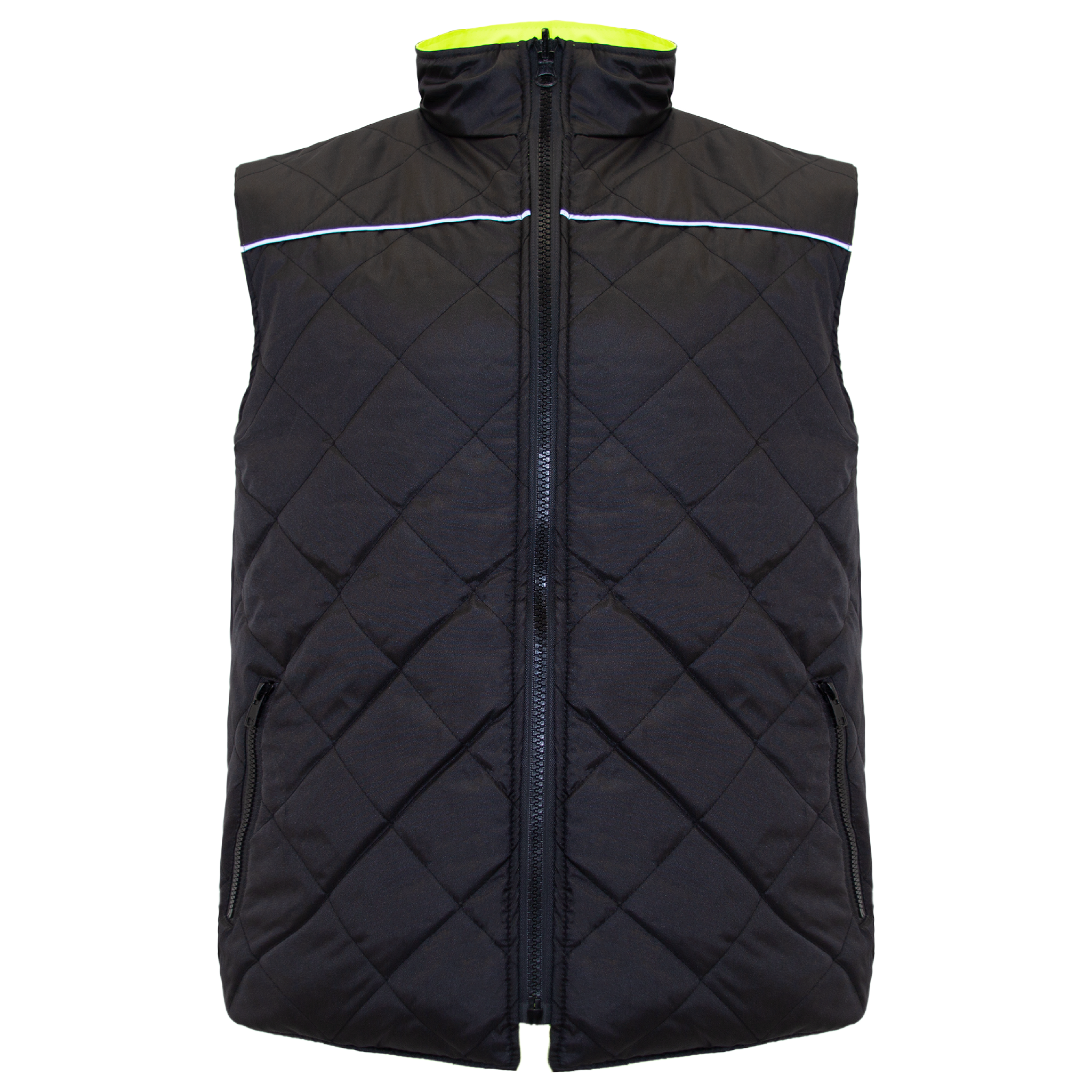 Hi-Vis Yellow/Black Reversible Insulated Safety Vest with Reflective Strips