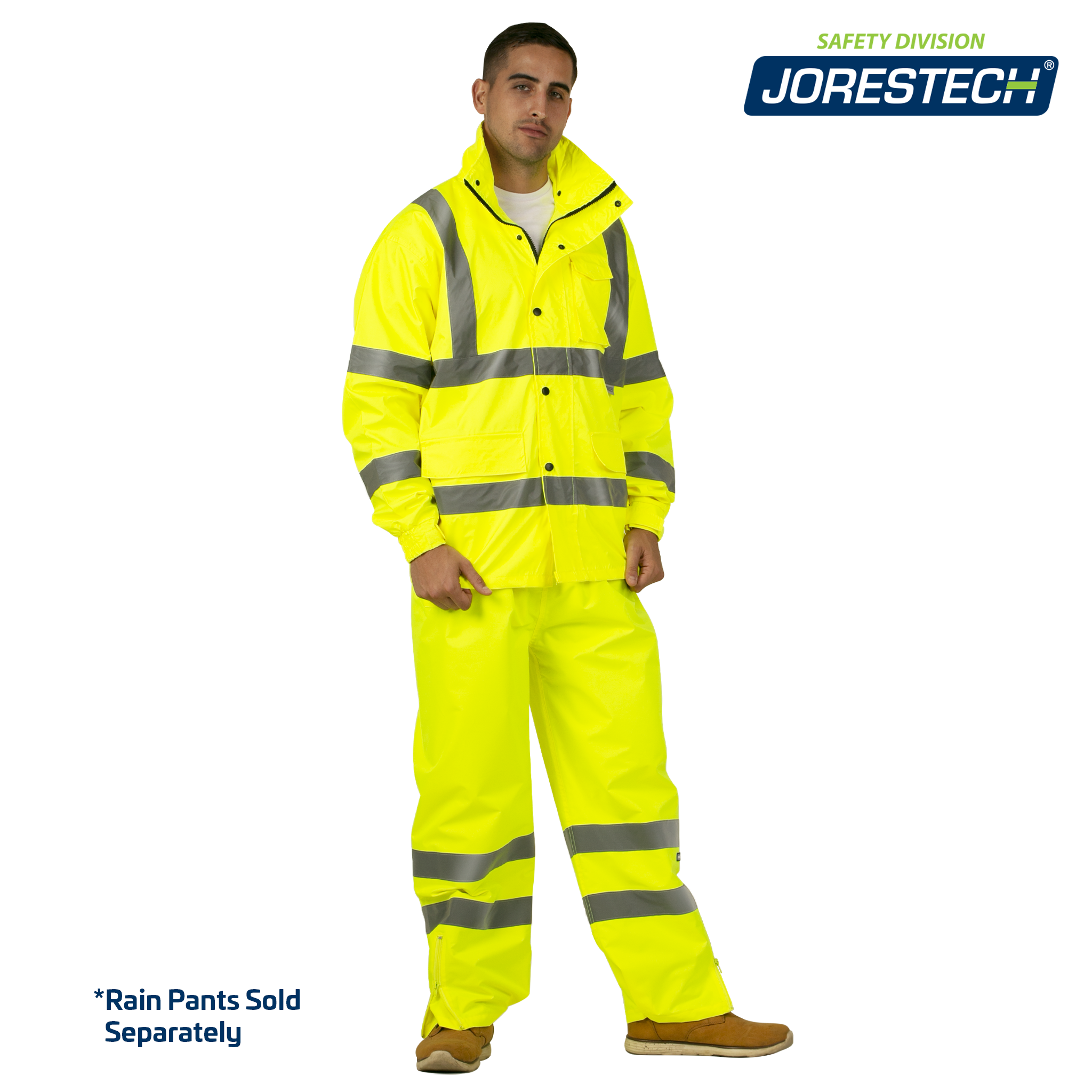 Hi-Vis Yellow Rain Jacket with 2" Reflective Strips