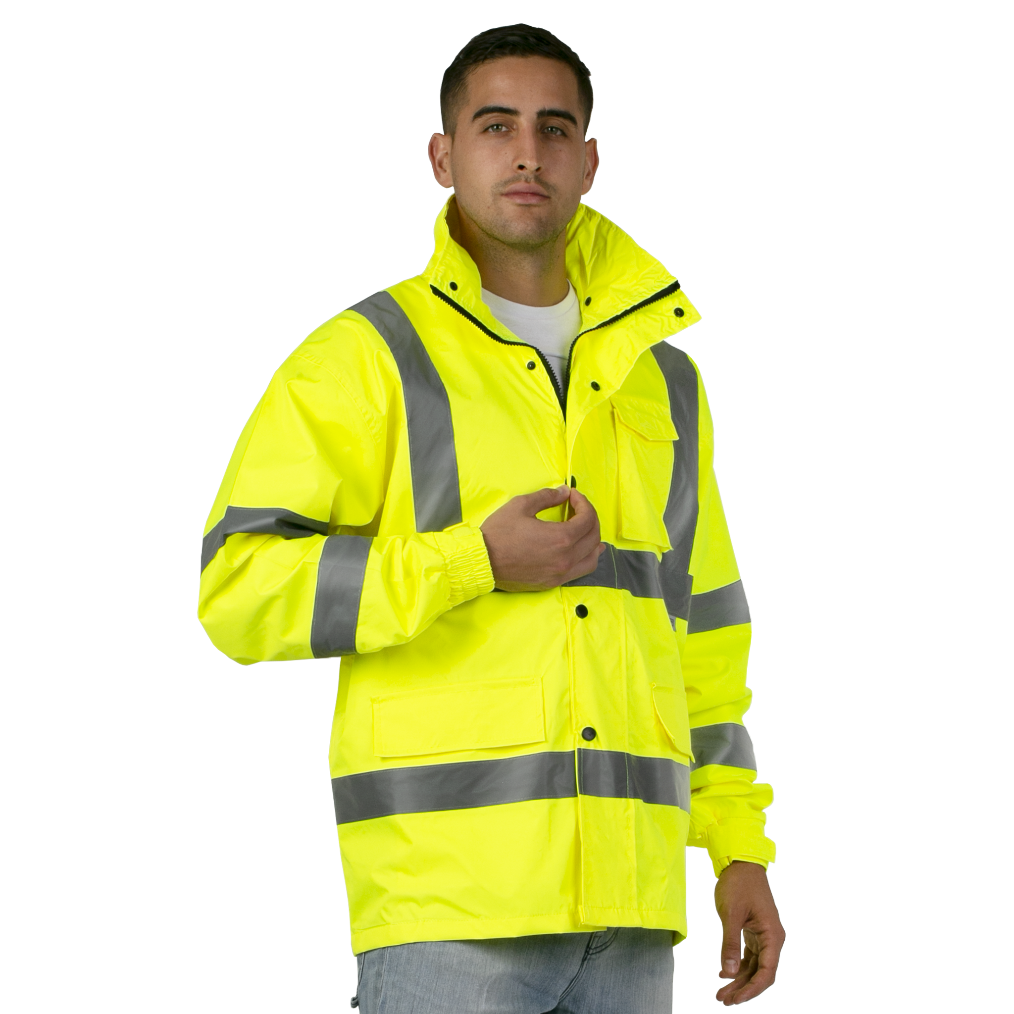 Hi-Vis Yellow Rain Jacket with 2" Reflective Strips
