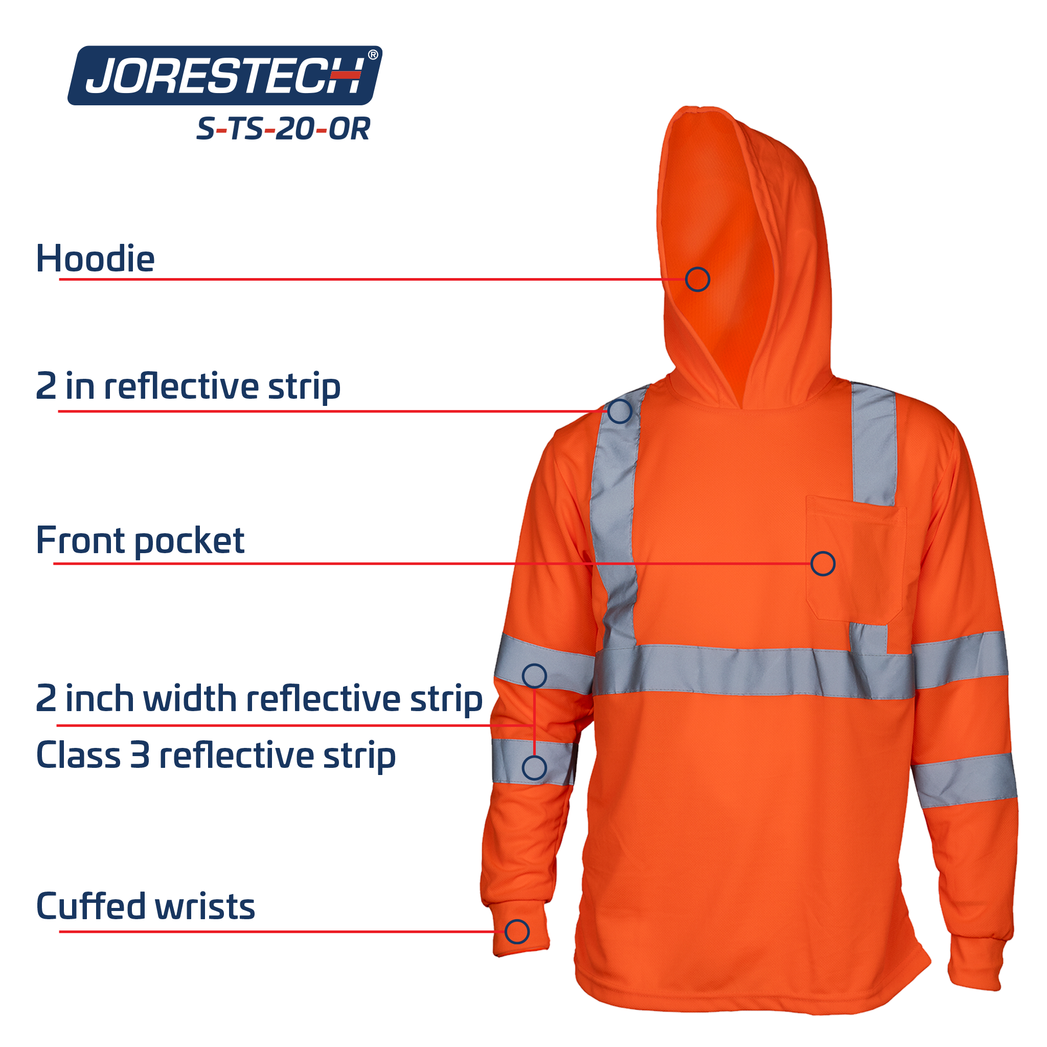 High Visibility Long Sleeve Safety Shirt With Reflective Strips and Hoodie