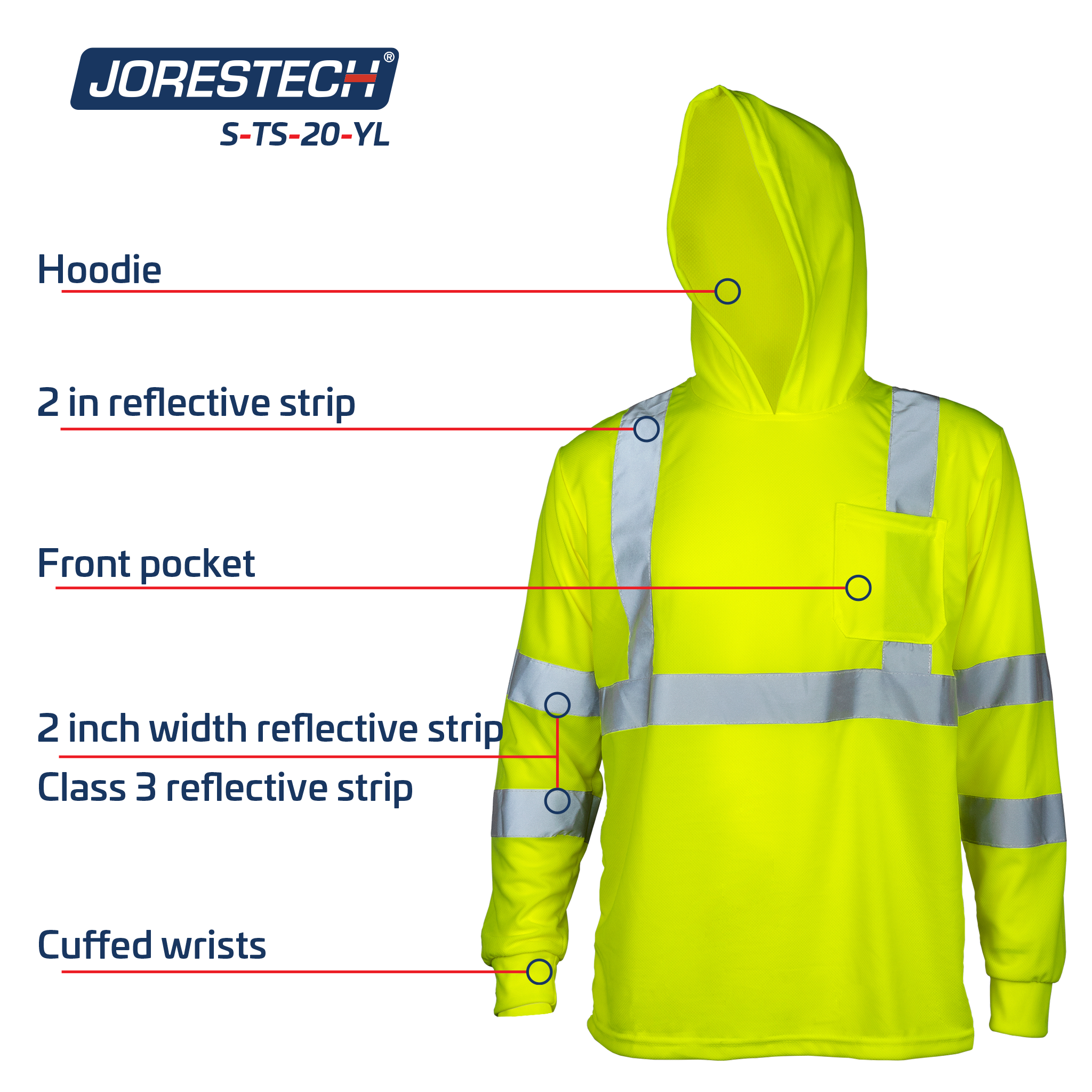 High Visibility Long Sleeve Safety Shirt With Reflective Strips and Hoodie