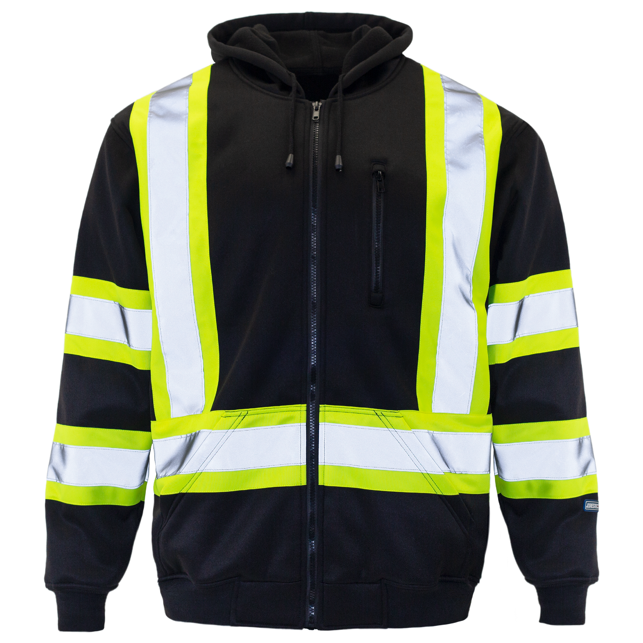 Hi-Vis Two Tone Yellow/Black Safety Hooded Sweatshirt with Reflective Stripes