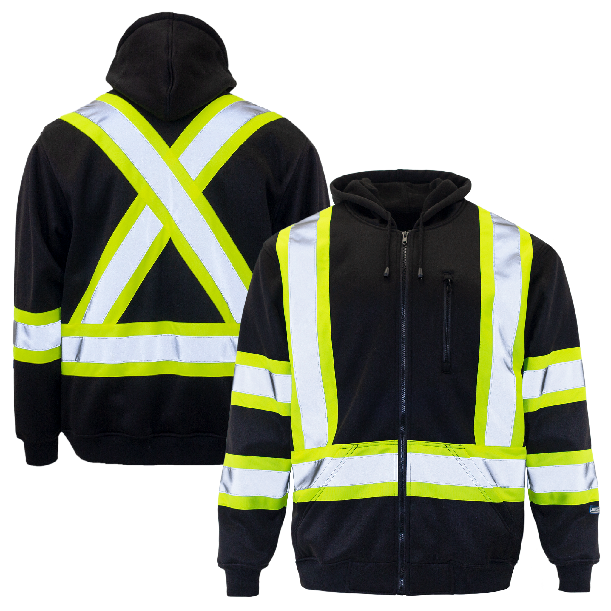Hi-Vis Two Tone Yellow/Black Safety Hooded Sweatshirt with Reflective Stripes