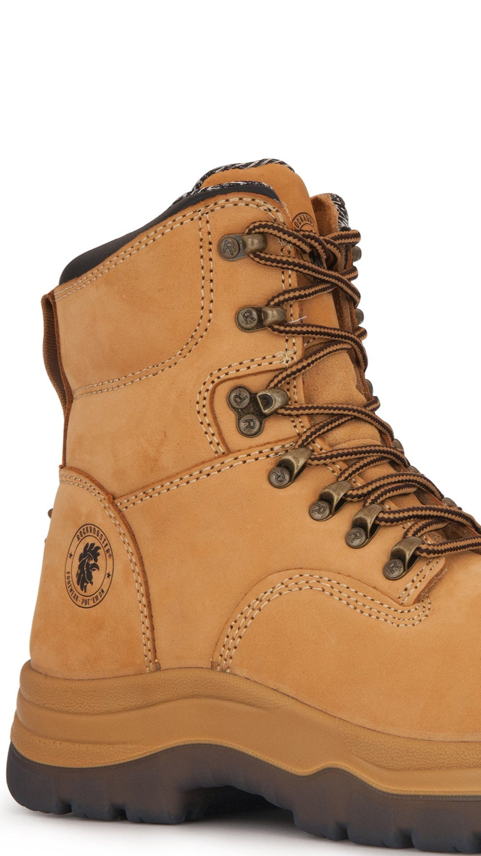 ROCKROOSTER Kimberly Tan 7 inch Zip-sided Steel Toe Leather Work Boots