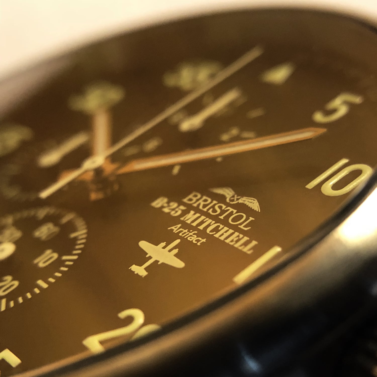 B-25 Mitchell Tribute - Stainless Steel, Brush Finish, Black Dial, Brown Leather Stitched Band