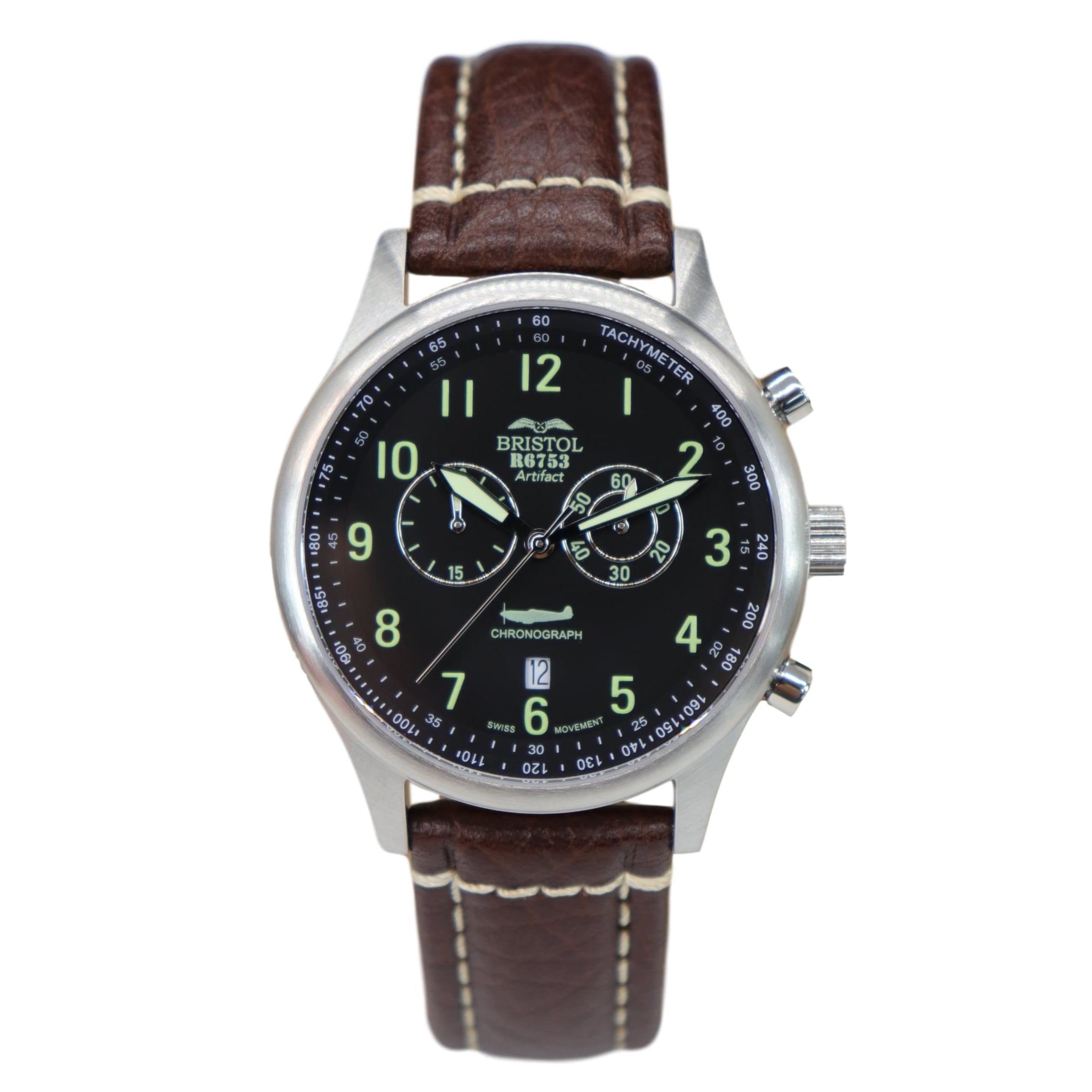R6753 - Our Spitfire R6753 Tribute - Stainless Steel, Brush Finish, Brown Leather Band