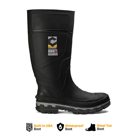 Kickaxe 15" Steel Toe Waterproof Rubber Boot – Black/Grey (by Chinook® Footwear)