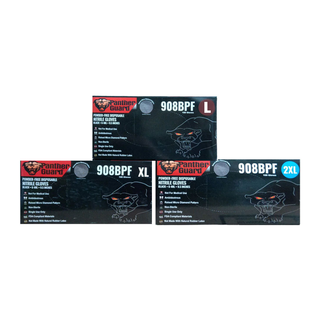 Panther Guard Disposable Black Nitrile 6MM Powder-Free Gloves