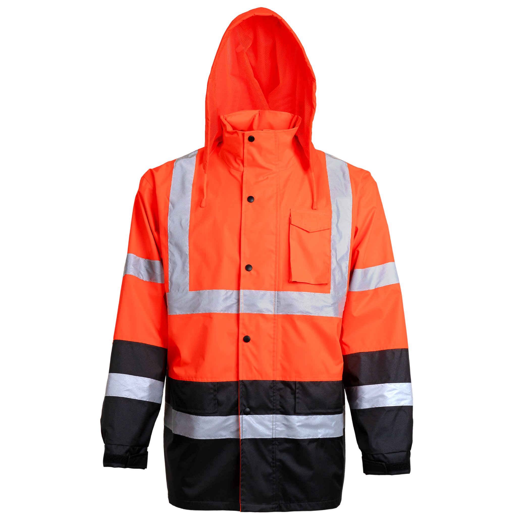 Hi-Vis Yellow/Black Rain Jacket with 2" Reflective Strips