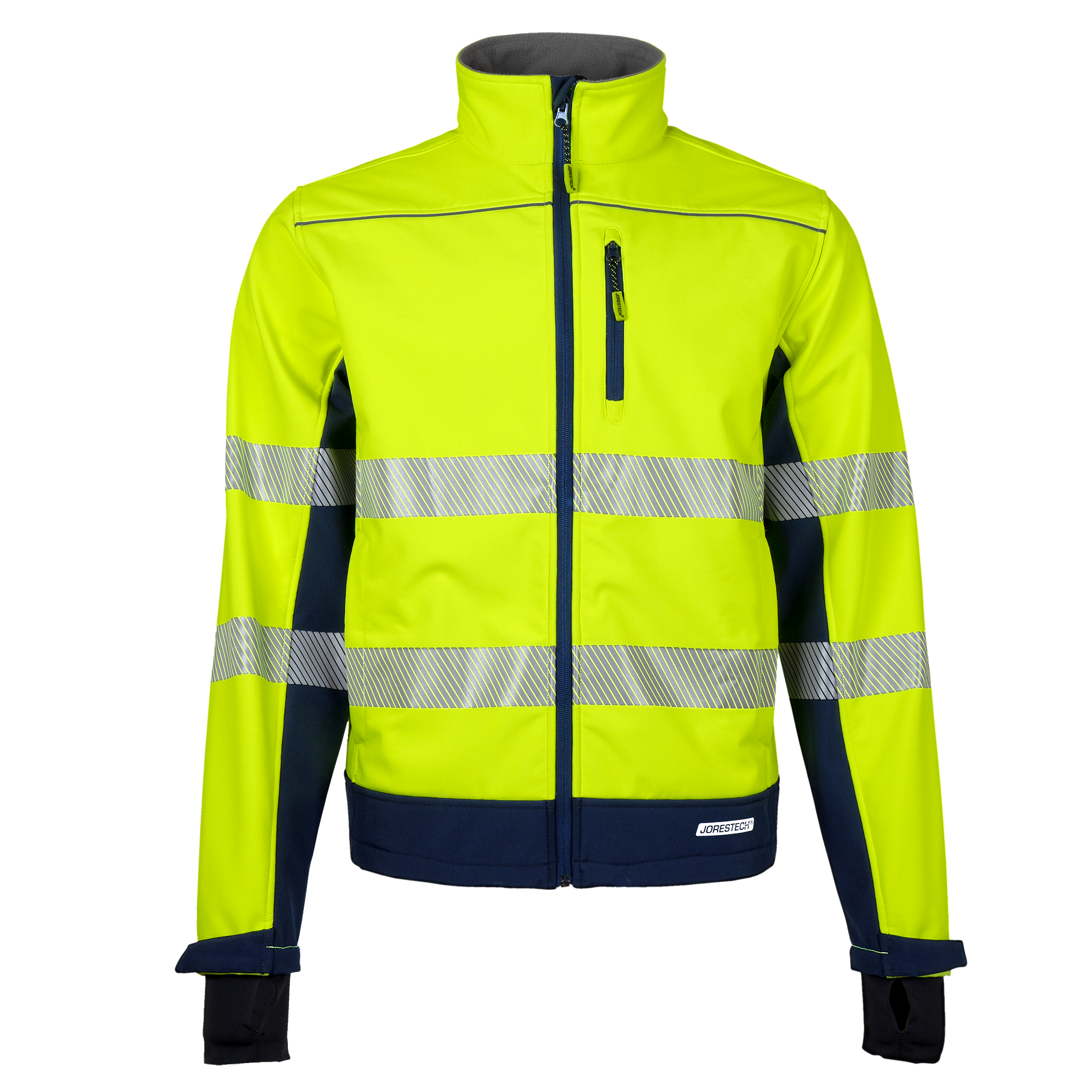 Hi-Vis Softshell Water Repellent Fleece Lined Safety Jacket with Reflective Strips