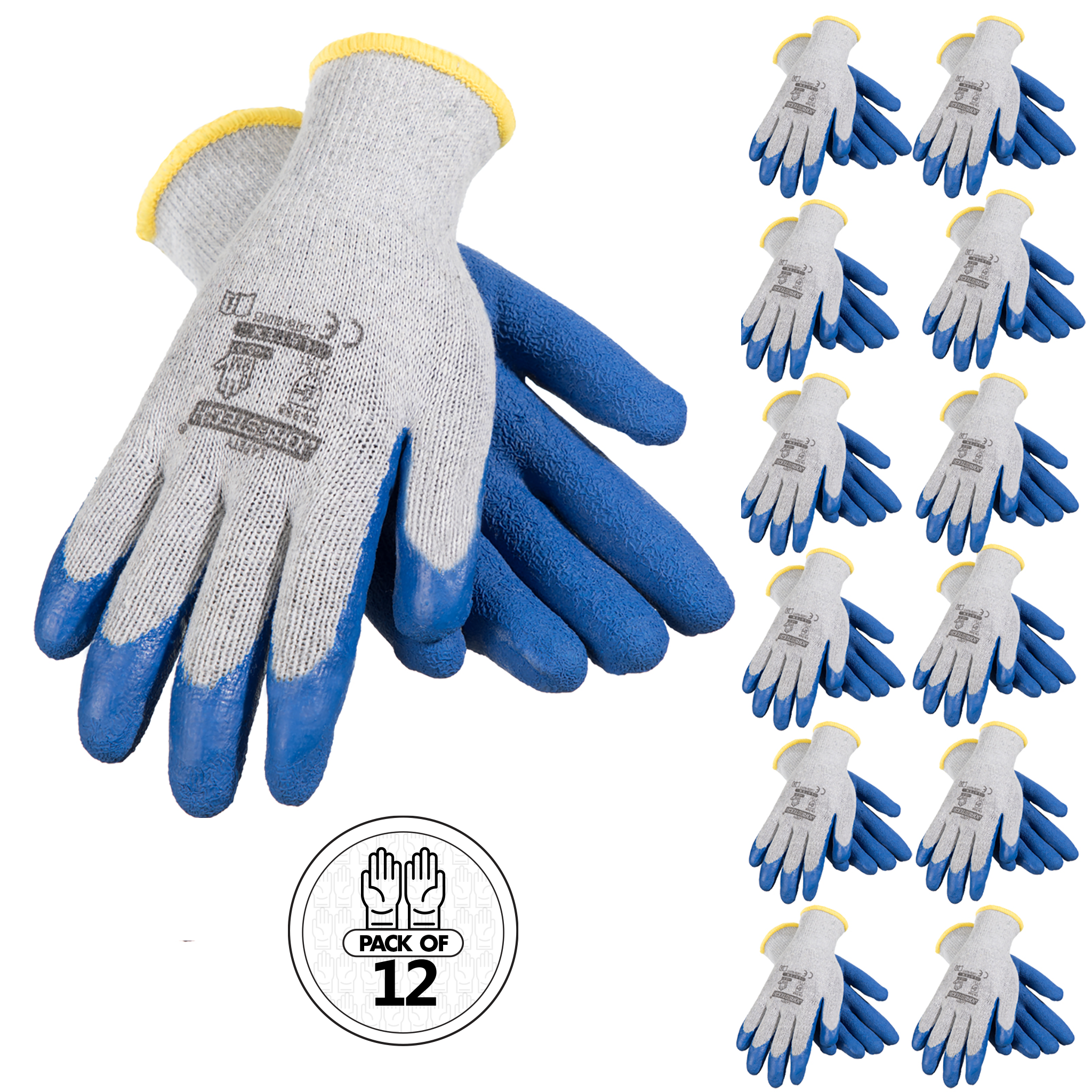 Safety Work Gloves with Crinkle Latex Dipped Palms – Pack of 12