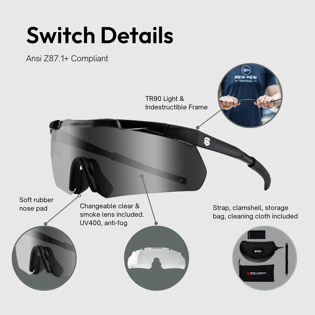 ShellShock SWITCH™ Interchangeable-Lens Ballistic Glasses — Z87+