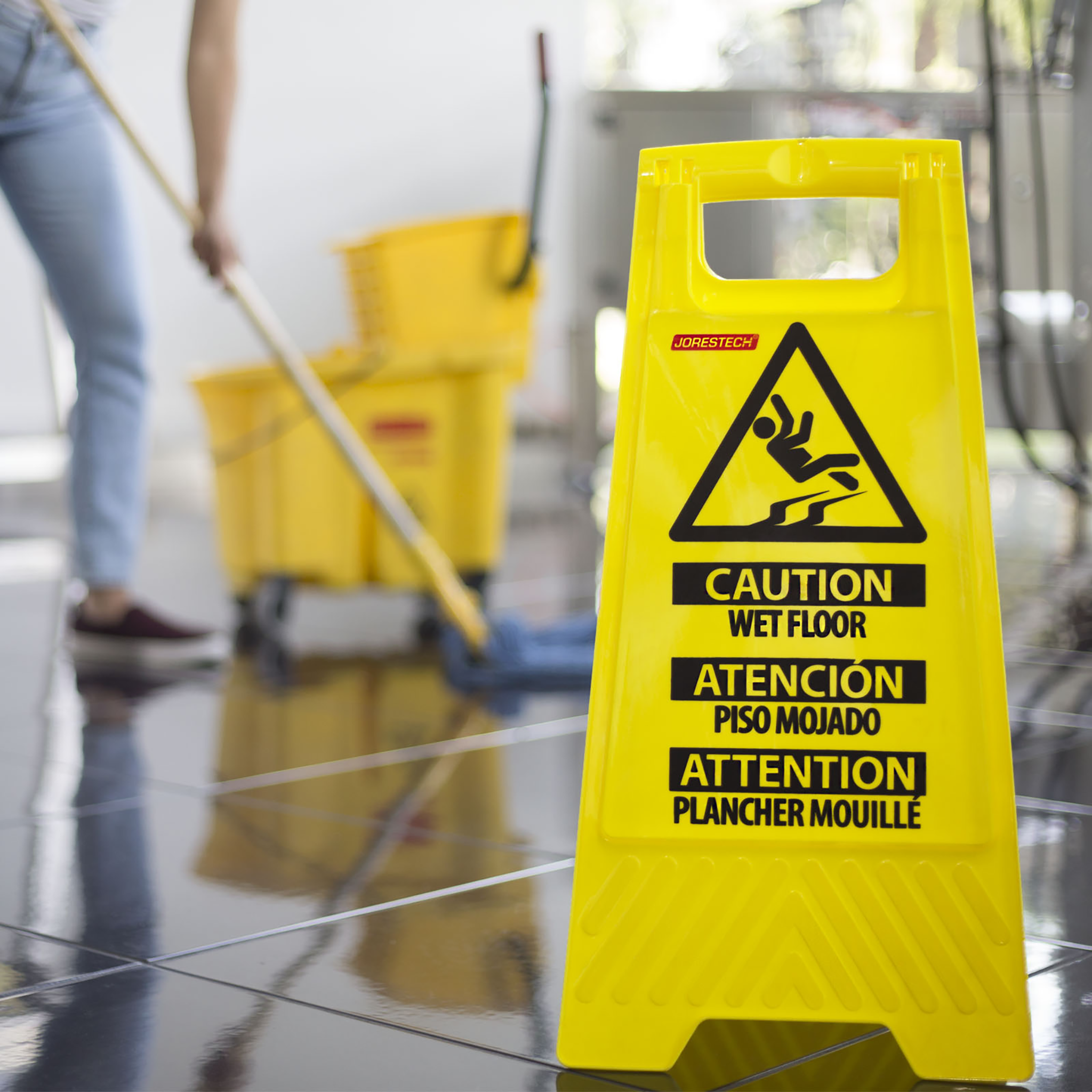 Two-Sided Folding Floor Safety Multi-Lingual Sign - Wet Floor