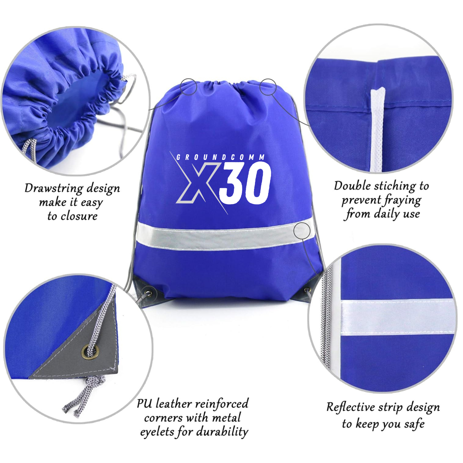 GroundComm X30 Drawstring Gear Bag – Reflective, Heavy-Duty Cable Carry Sack