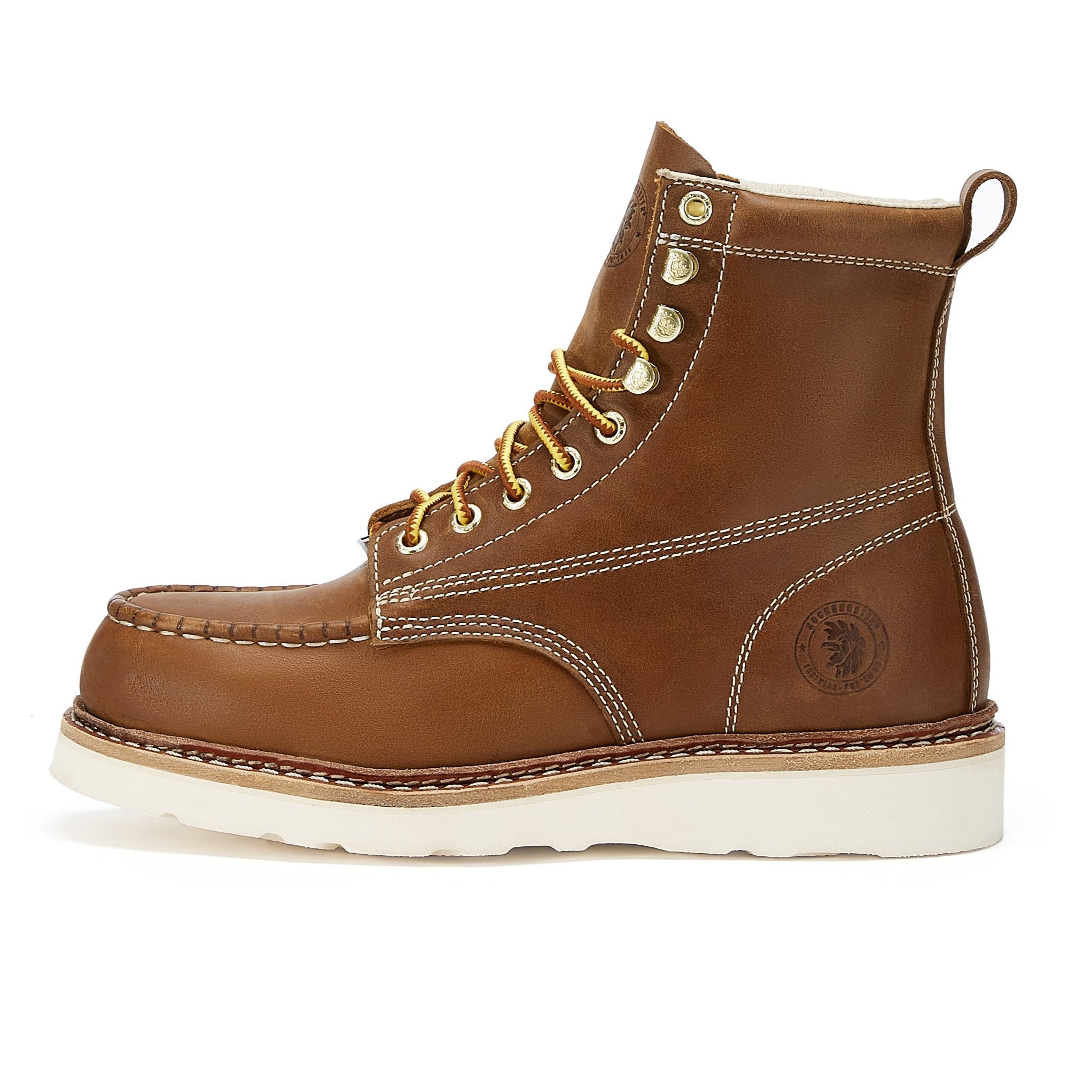 ROCKROOSTER Norwood Men's 6 inch Brown steel toe wedge work boots with