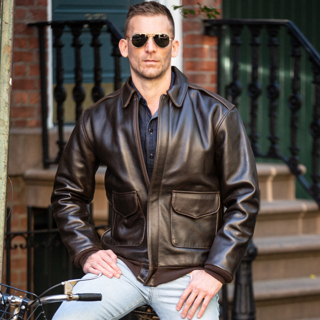 Men's Antique Lambskin Leather Jacket Z2567MM in Brown