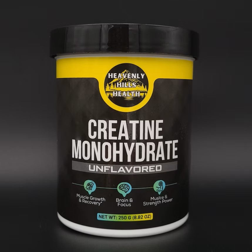 a can of creatine monohydrate on a black background
