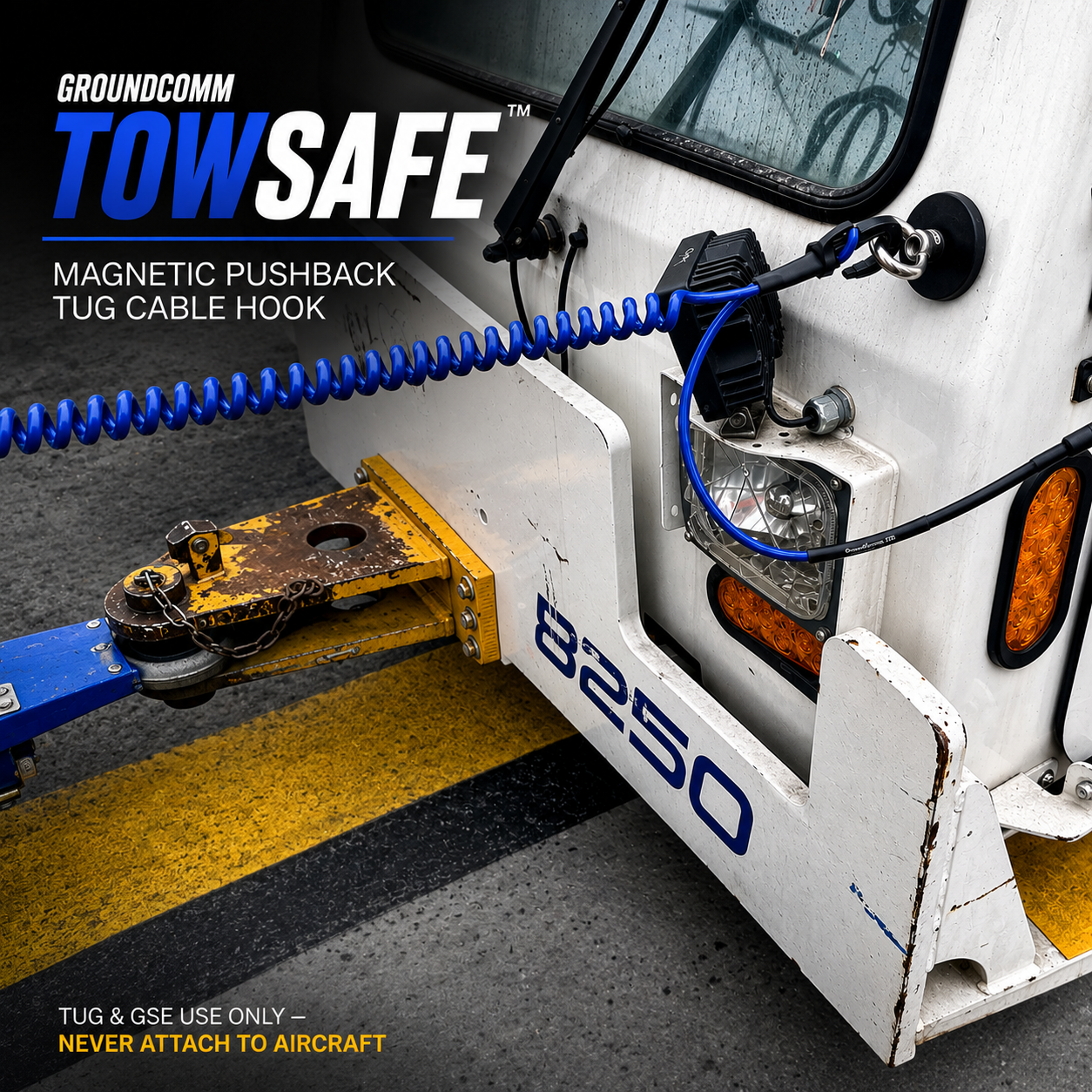 GroundComm TOWSAFE Magnetic Pushback Tug Cable Hook
