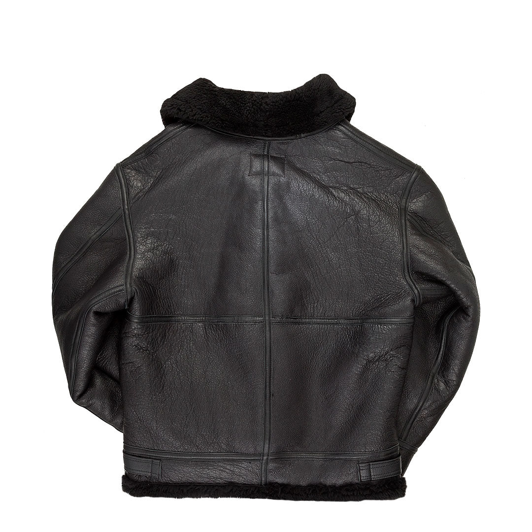 All Black B-3 Hooded Sheepskin Bomber Jacket Z203615B