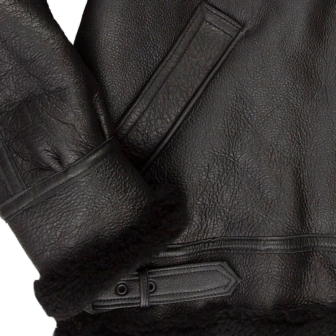 All Black B-3 Hooded Sheepskin Bomber Jacket Z203615B
