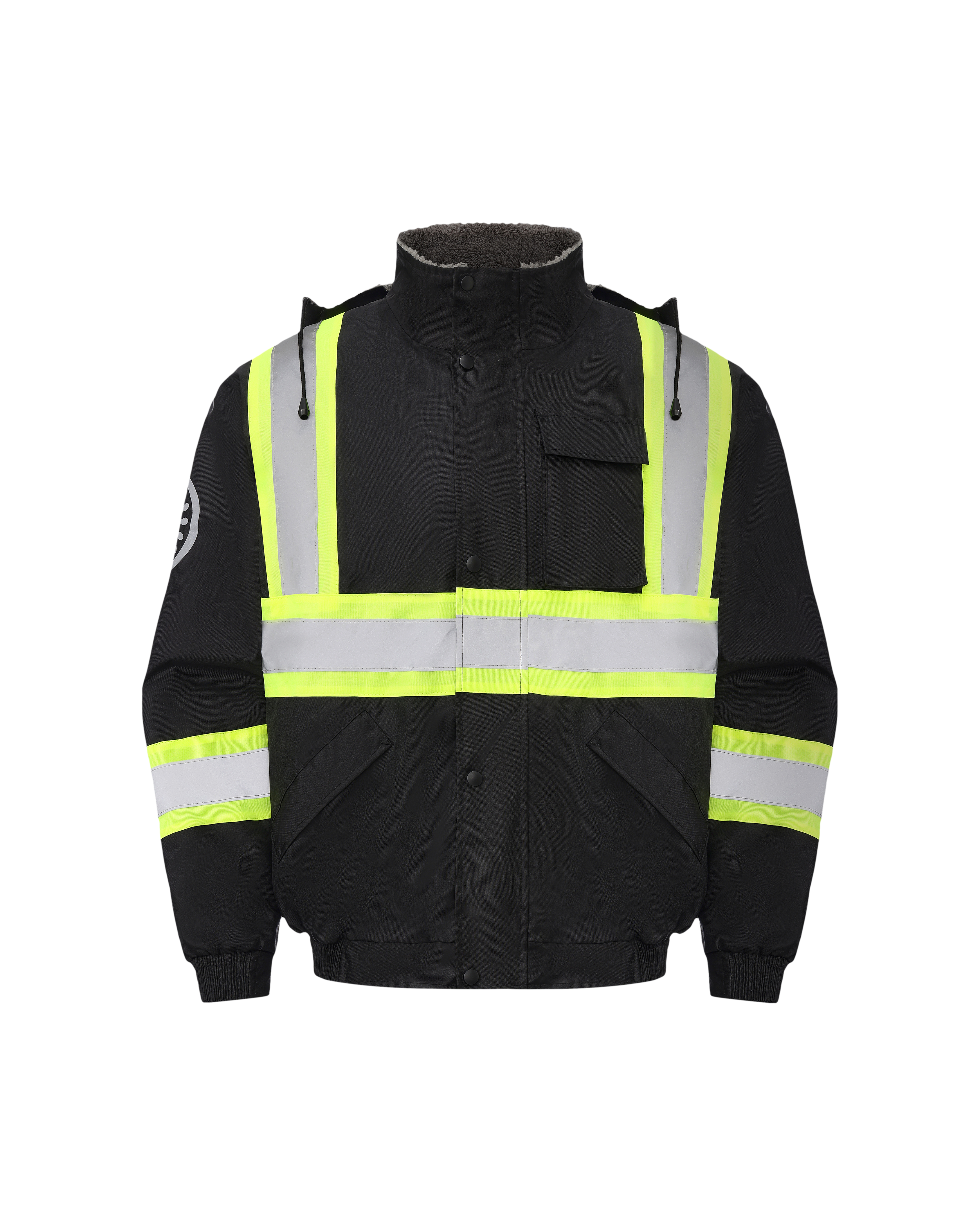 Kiwi High Visibility Hooded & Sherpa Lined ANSI/ISEA 107-2020 Reflector Contrast Trimmed Water Resistant Black Safety Jacket [71200]