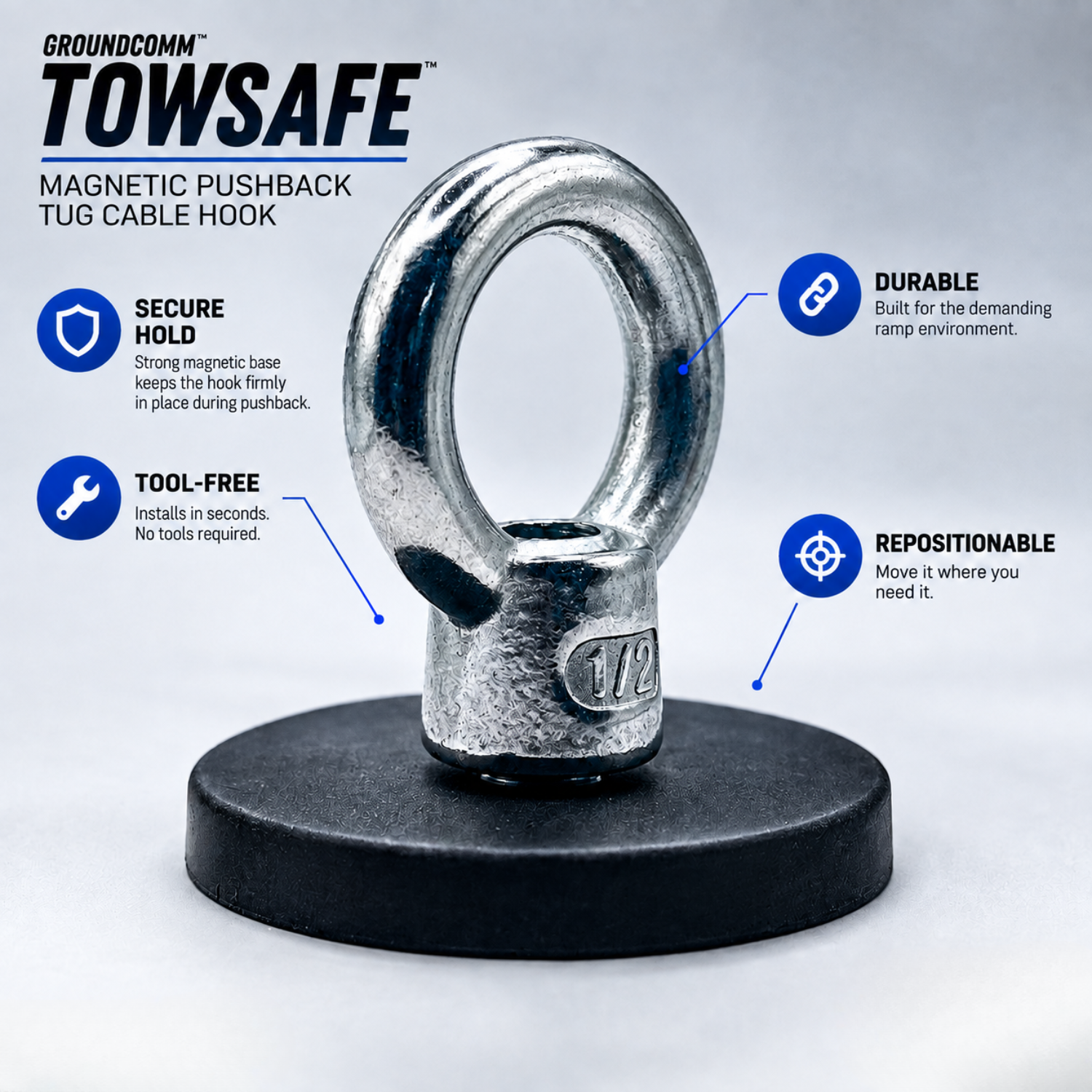 GroundComm TOWSAFE Magnetic Pushback Tug Cable Hook