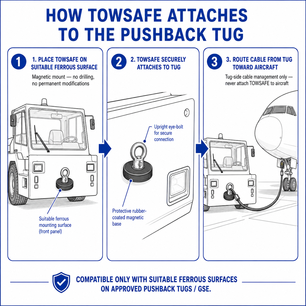 GroundComm TOWSAFE Magnetic Pushback Tug Cable Hook